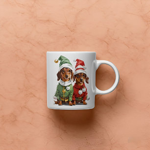 Taza De Café Navidades Cute Dachshunds