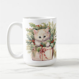TAZA DE CAFÉ NAVIDADES CUTE DE COLOR DE AGUA FLUFFOR KITTEN