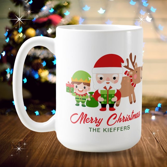 Taza De Café Navidades Cute Santa Elf Reindeer Family Name (Available in multiple mug types. Personalize with your name or leave blank. Merry Christmas!
)
