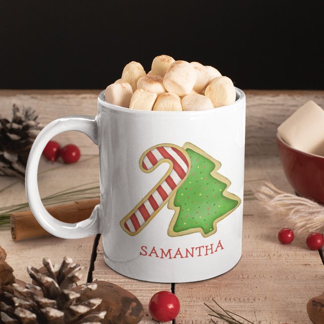 Taza De Café Navidades Cute Whimsical Cutout Cookies Personaliz (Christmas cookies whimsical watercolor colorful cute custom mug. )
