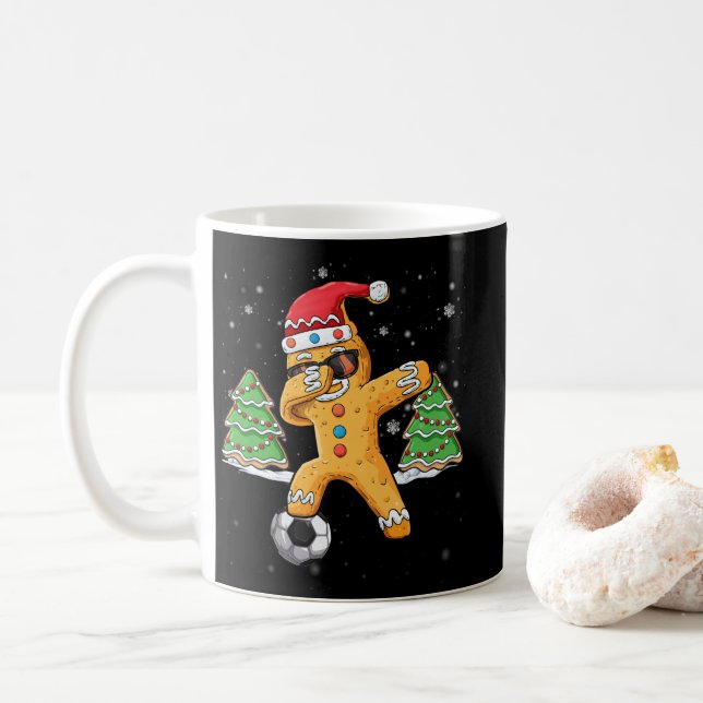 Taza De Café Navidades Dabbing Gingerbread Soccer Sport Santa (Con donut)