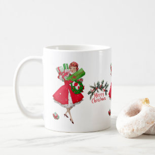 Taza De Café navidades de 1950 Vintage Lady Merry Christmas