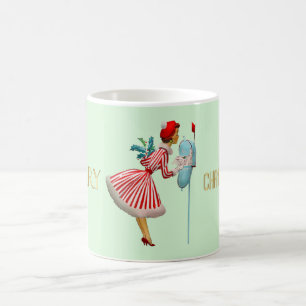 Taza De Café navidades de 1950 Vintage Lady Merry Christmas