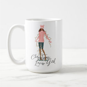 Taza De Café Navidades De Acuarela Aman Chica Envuelto En Luces