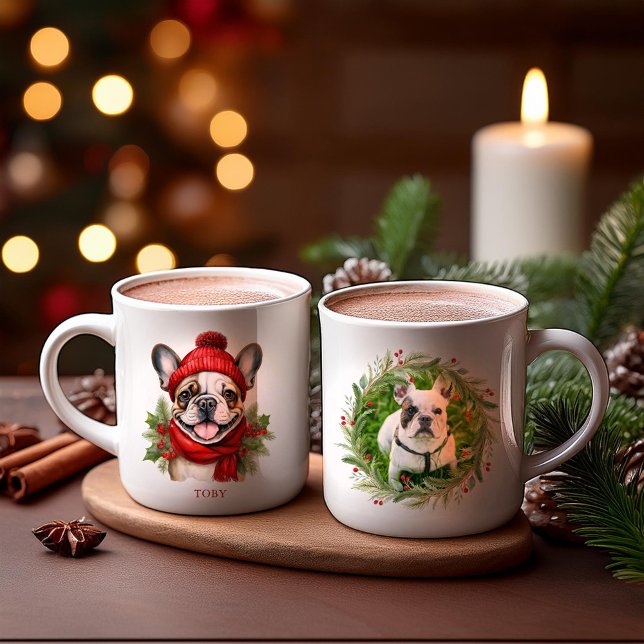 Taza De Café Navidades de acuarela Bulldog francés (Subido por el creador)