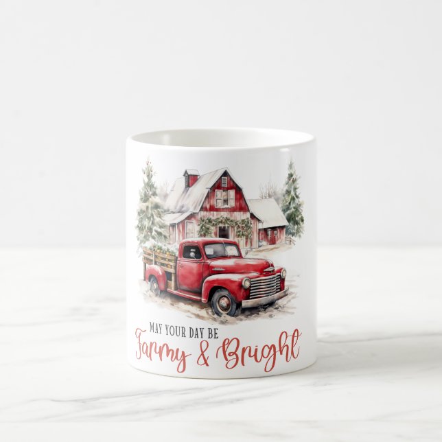 Taza De Café Navidades de acuarela Camión de época y granero