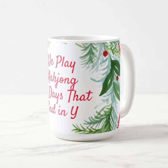 Taza De Café Navidades de acuarela Holiday Wreath MAHJONG (Anverso derecho)