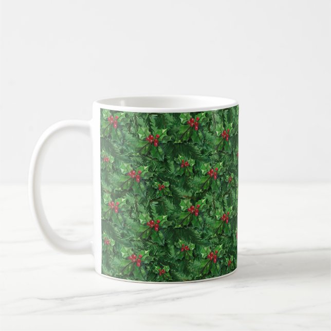 Taza De Café Navidades de acuarela Holly Berries (Izquierda)