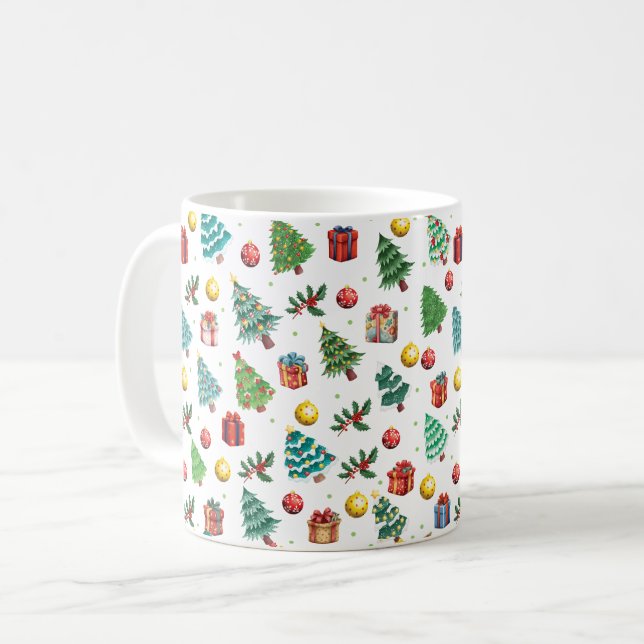 Taza De Café Navidades de acuarela moderna Regalos de árbol ver (Anverso izquierdo)