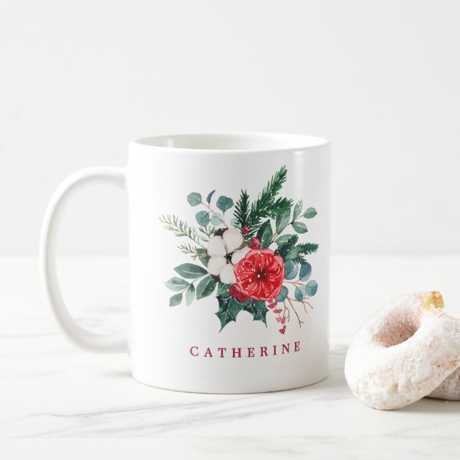 Taza De Café Navidades de acuarela Nombre personalizado de prod (Con donut)