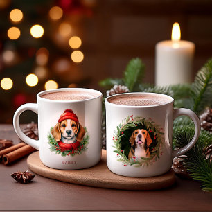 Taza De Café Navidades de acuarela Perro Beagle