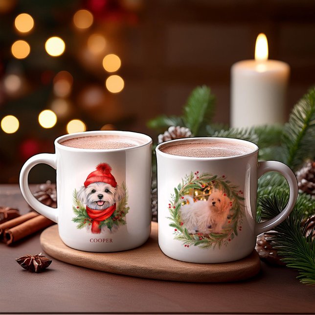 Taza De Café Navidades de acuarela Perro maltés (Subido por el creador)