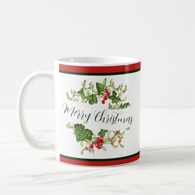 Taza De Café Navidades de acuarela personalizado Holiday (Izquierda)