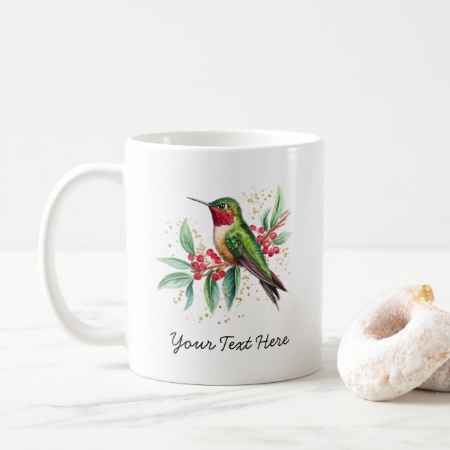 Taza De Café Navidades de acuarela personalizados Hummingbird (Con donut)