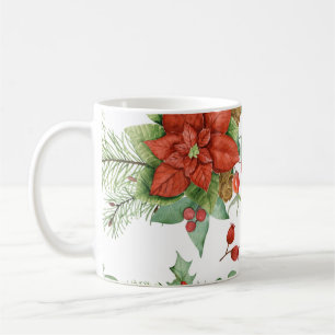 Taza De Café Navidades de acuarela Poinsettia y Cardenal Rojo