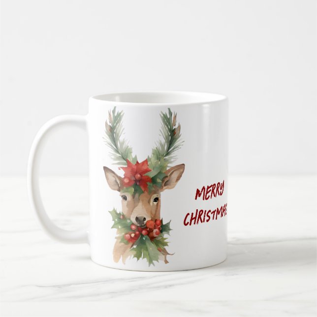 Taza De Café Navidades de acuarela reno (Izquierda)