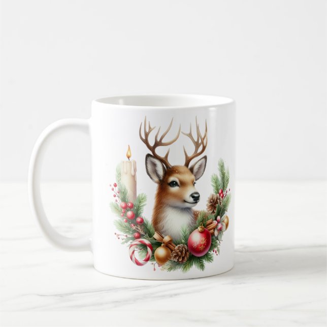 Taza De Café Navidades de acuarela reno (Izquierda)