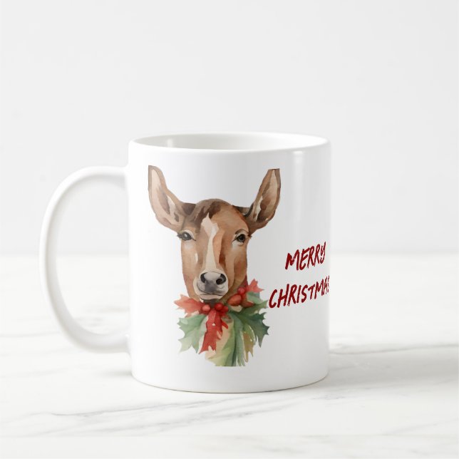 Taza De Café Navidades de acuarela reno (Izquierda)