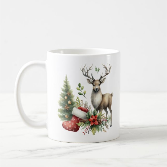 Taza De Café Navidades de acuarela reno (Izquierda)