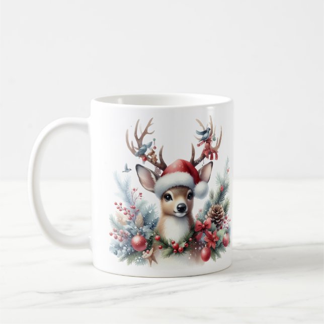 Taza De Café Navidades de acuarela reno (Izquierda)