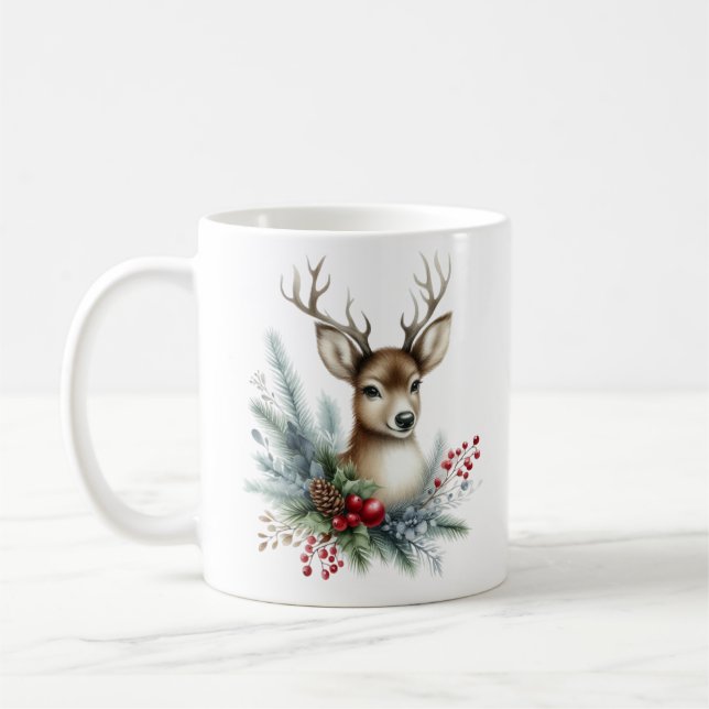 Taza De Café Navidades de acuarela reno (Izquierda)