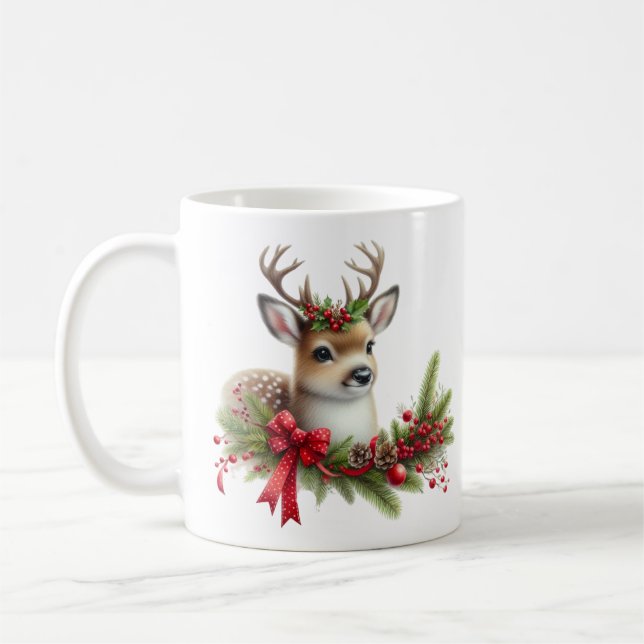Taza De Café Navidades de acuarela reno (Izquierda)