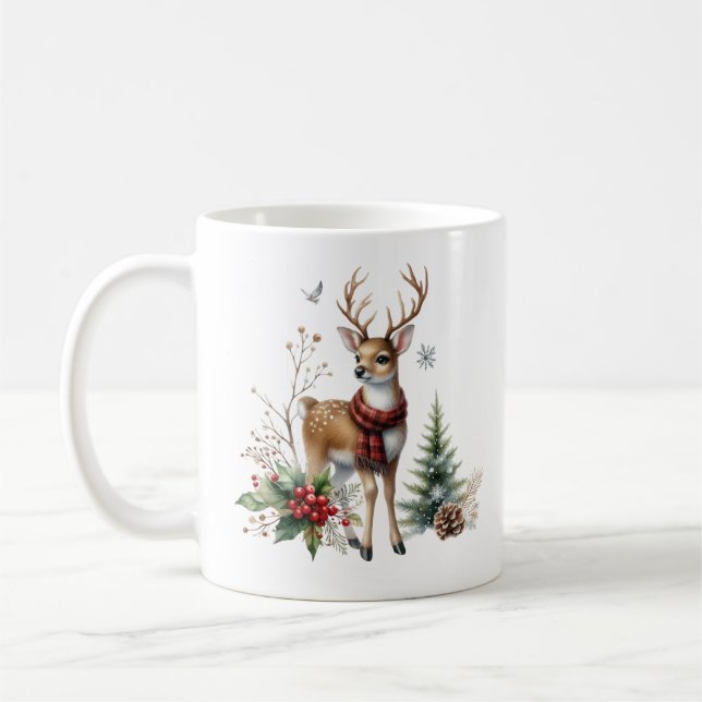 Taza De Café Navidades de acuarela reno (Izquierda)