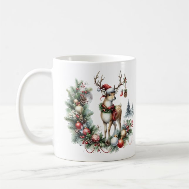 Taza De Café Navidades de acuarela reno (Izquierda)