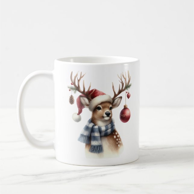 Taza De Café Navidades de acuarela reno (Izquierda)