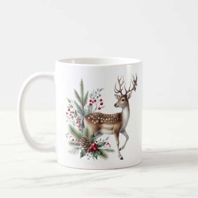 Taza De Café Navidades de acuarela reno (Izquierda)