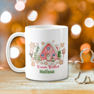 Taza De Café Navidades de acuarela rosada y cálidos deseos Cook
