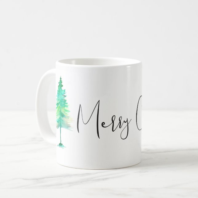 Taza De Café Navidades de acuarela simple Pino, Personalizado (Anverso izquierdo)