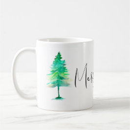 Taza De Café Navidades de acuarela simple Pino, Personalizado