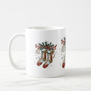 Taza De Café Navidades de acuarela Socks y Berry Holly