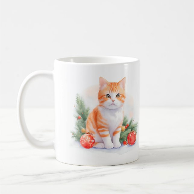 Taza De Café Navidades de acuarela Tabby Cat (Izquierda)