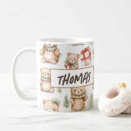 Taza De Café Navidades de acuarela Teddy Bear Name