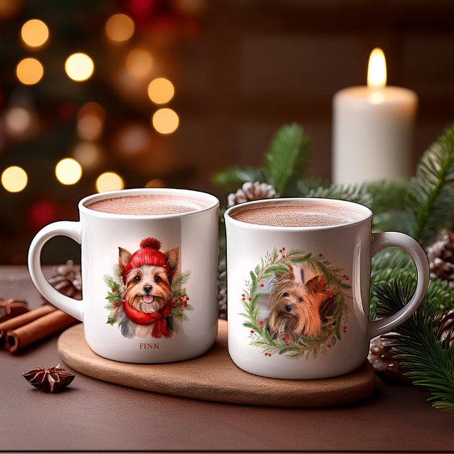 Taza De Café Navidades de acuarela Yorkie Dog (Subido por el creador)