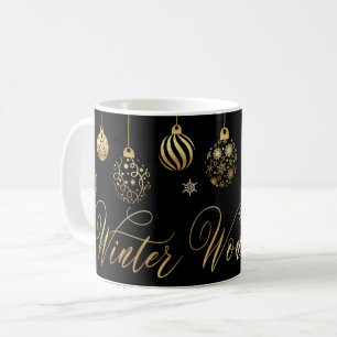 Taza De Café navidades de adornos negros en oro de wonderland