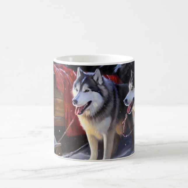 Taza De Café Navidades de Alaskan Malamute Snowy Sleigh Ride (Centro)