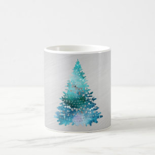 Taza De Café Navidades de árbol de Purpurina plateado Verde azu