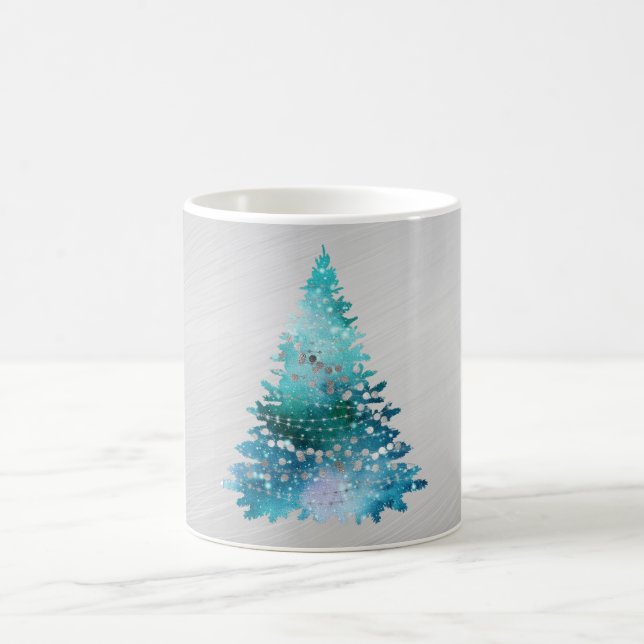 Taza De Café Navidades de árbol de Purpurina plateado Verde azu (Centro)