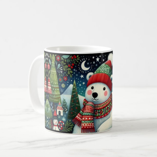 Taza De Café Navidades de arte folclórico festivo (Anverso izquierdo)