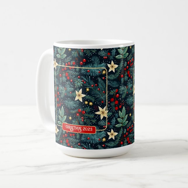 Taza De Café Navidades de Arte Popular Mistletoe Holly Berries (Anverso izquierdo)