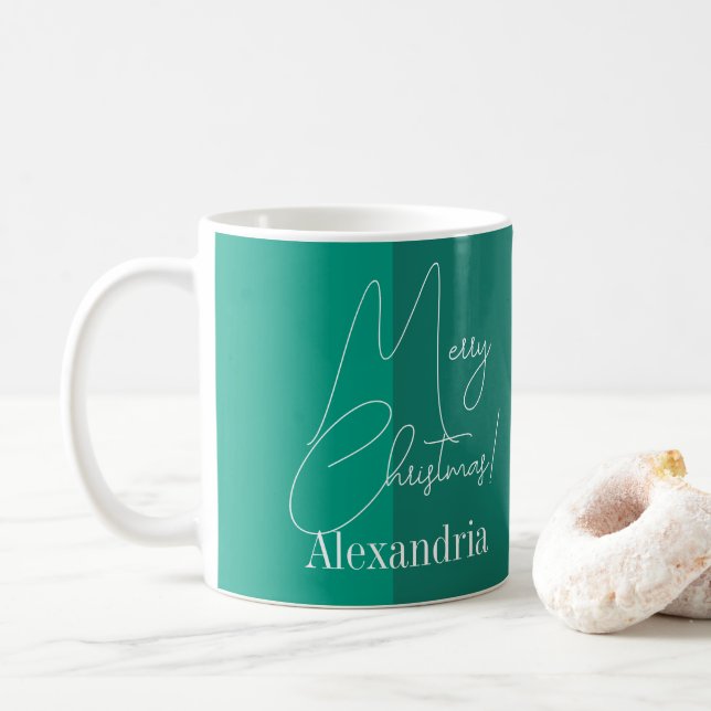 Taza De Café Navidades de banda verde moderna personalizada (Con donut)