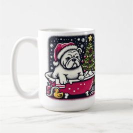 Taza De Café Navidades de baño de Bulldog blanco en inglés café