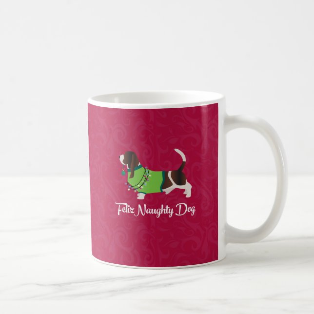 Taza De Café Navidades de Bassett Hound Feliz Perro travieso (Derecha)