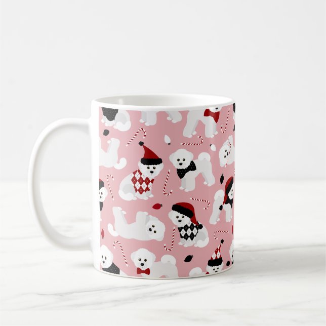 Taza De Café Navidades de Bichon Frise Café Rosa Mug (Izquierda)