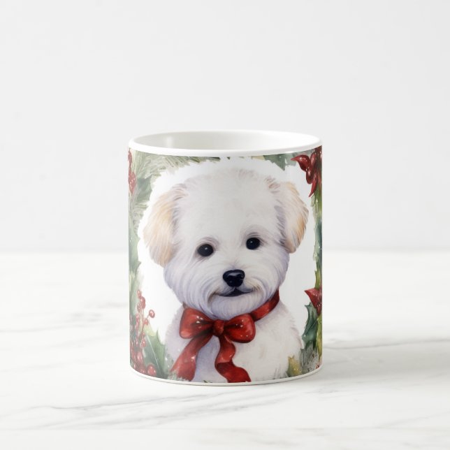 Taza De Café Navidades de Bichon Frise Wreath Festimes Pup (Centro)
