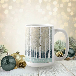 Taza De Café Navidades de Birch Trees Snowy  ID1003 Verde azula