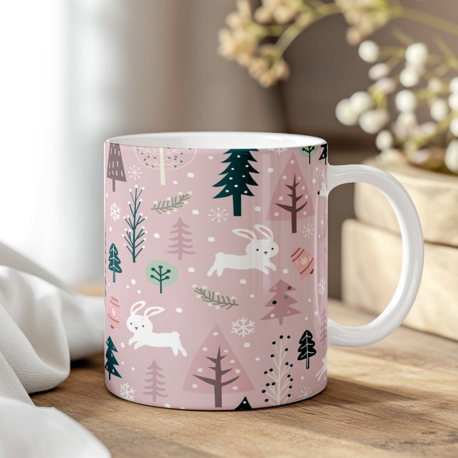 Taza De Café Navidades de Boho Rubor Pink Winter Woodland (Boho Blush Pink Winter Woodland Christmas Coffee Mug)
